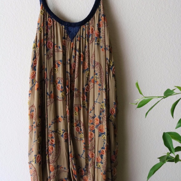 Pins & Needles Dresses Beaded Floral Dress With Blue Velvet Trim